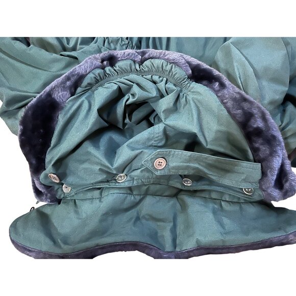 Vintage Rothschild Green Faux Fur Hooded Coat Womens M/L Velvet Bows Used Unique - Picture 12 of 16